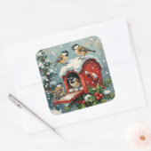 Vintage Chickadees on Snowy Christmas Mailbox Vierkante Sticker (Envelop)