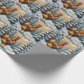 Vintage Chicken in Snowy Christmas Wonderland Cadeaupapier (Hoek)