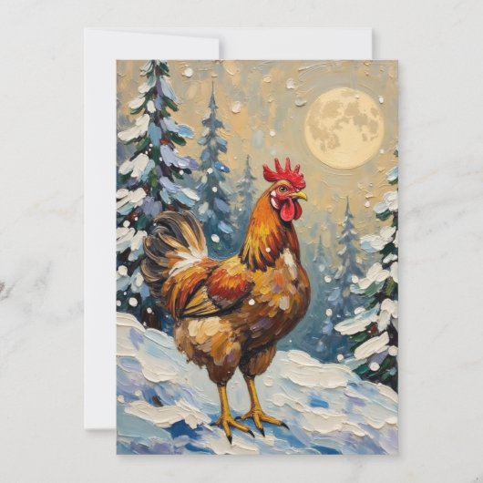 Vintage Chicken in Snowy Christmas Wonderland Feestdagenkaart (Voorkant)
