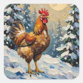 Vintage Chicken in Snowy Christmas Wonderland Vierkante Sticker (Voorkant)