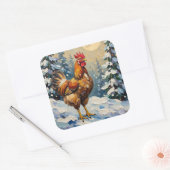 Vintage Chicken in Snowy Christmas Wonderland Vierkante Sticker (Envelop)