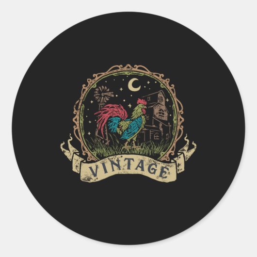 Vintage Chicken Ronde Sticker (Voorkant)