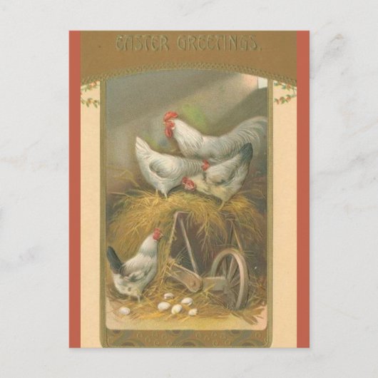 Vintage Chickens on Hay Easter Briefkaart (Voorkant)