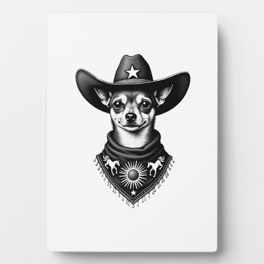 Vintage Chihuahua Cowboy Engraving Style Western D Fotoplaat (voorkant)