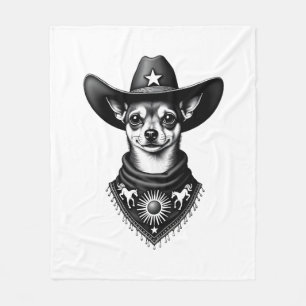 Vintage Chihuahua Cowboy Gravure Stijl Western D Fleece Deken