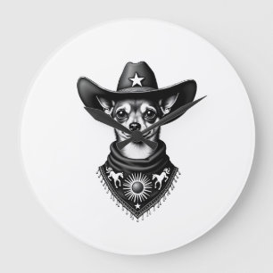 Vintage Chihuahua Cowboy Gravure Stijl Western D Grote Klok