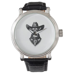 Vintage Chihuahua Cowboy Gravure Stijl Western D Horloge