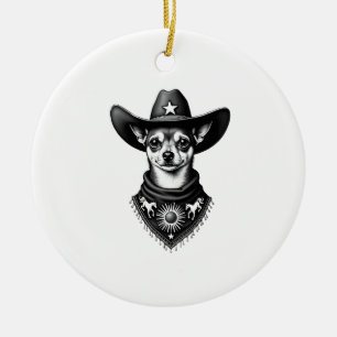 Vintage Chihuahua Cowboy Gravure Stijl Western D Keramisch Ornament