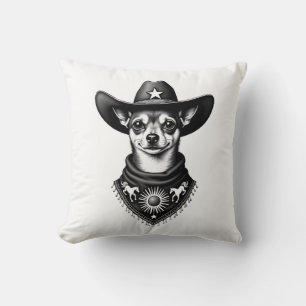 Vintage Chihuahua Cowboy Gravure Stijl Western D Kussen