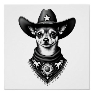 Vintage Chihuahua Cowboy Gravure Stijl Western D Perfect Poster