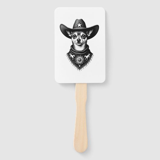 Vintage Chihuahua Cowboy Gravure Stijl Western Hon Handwaaier (Voorkant)