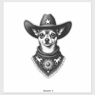 Vintage Chihuahua Cowboy Gravure Stijl Western Hon Sticker