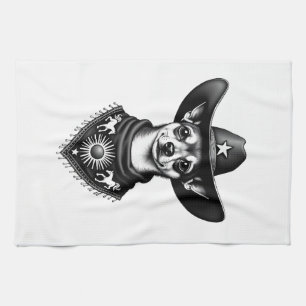 Vintage Chihuahua Cowboy Gravure Stijl Western Hon Theedoek