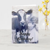 Vintage Child and Cow Birthday CArd Kaart (Gele Bloem)