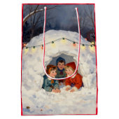 Vintage Children in Snow Fort Medium Cadeauzakje (Achterkant)