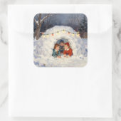 Vintage Children in Snow Fort Vierkante Sticker (Tas)