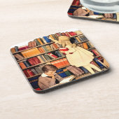 Vintage Children Reading Library Books Bier Onderzetter (Linkerzijde)
