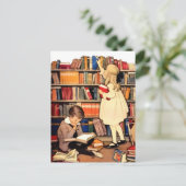 Vintage Children Reading Library Books PostCard Briefkaart (Staand voorkant)