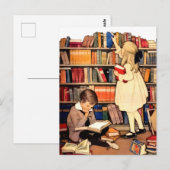 Vintage Children Reading Library Books PostCard Briefkaart (Voorkant / Achterkant)