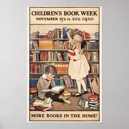 Vintage Children's Book Week Library Illustration Poster (Voorkant)