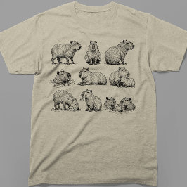 Vintage Chill Capybara Onsen Lente Schets T-shirt