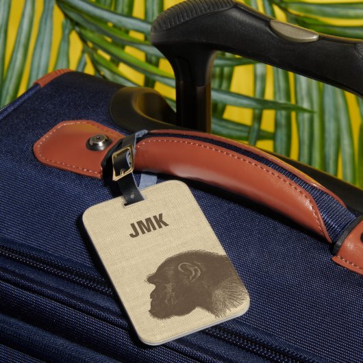 Vintage Chimpanzee Illustration Personalized Bagagelabel (Voorkant Insitu 1)