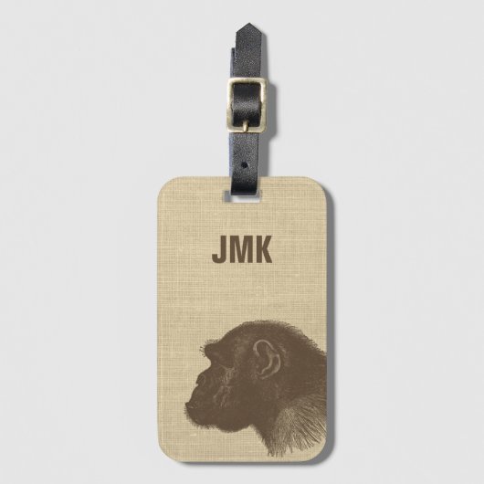 Vintage Chimpanzee Illustration Personalized Bagagelabel (Voorkant (verticaal))