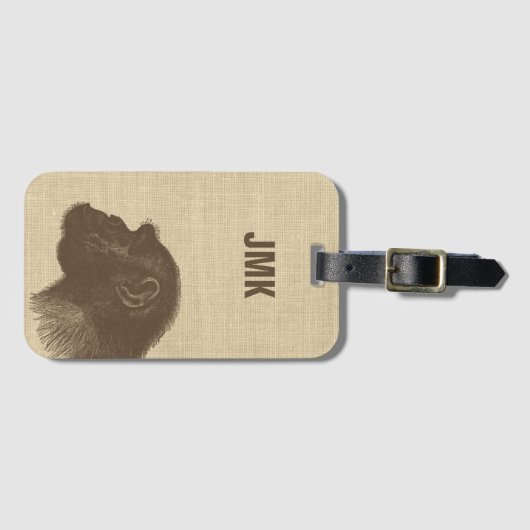 Vintage Chimpanzee Illustration Personalized Bagagelabel (Voorkant (horizontaal))