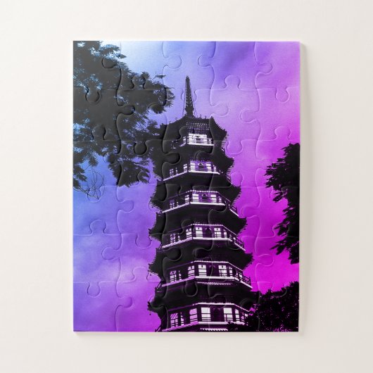 Vintage China Kanton de bloemrijke pagode Legpuzzel (Verticaal)