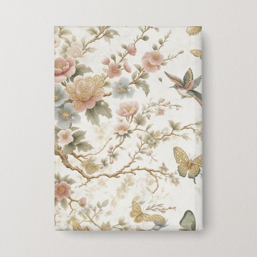 Vintage Chinees bloempatroon met kolibrie Button (Voorkant)