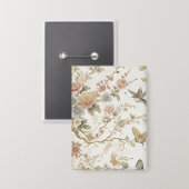 Vintage Chinees bloempatroon met kolibrie Button (Voorkant / Achterkant)