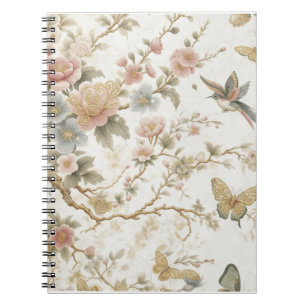Vintage Chinees bloempatroon met kolibrie Notitieboek
