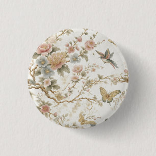 Vintage Chinees bloempatroon met kolibrie Ronde Button 3,2 Cm