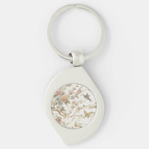 Vintage Chinees bloempatroon met kolibrie Sleutelhanger