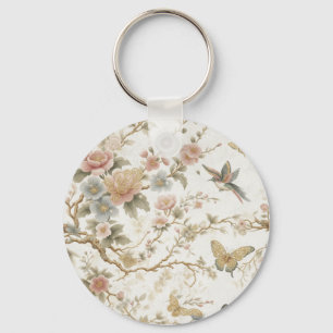 Vintage Chinees bloempatroon met kolibrie Sleutelhanger
