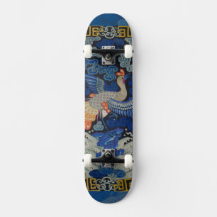 Vintage Chinees Kraanpatroon: Imperiaal Blauw Persoonlijk Skateboard