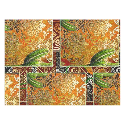 Vintage Chinese Cactus & Geometrisch Motief Tafelkleed (Voorkant (Horizontaal))