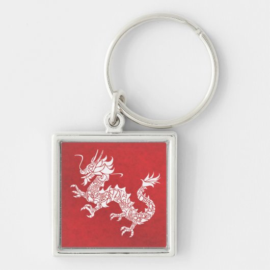Vintage Chinese Dragon Tribal Emblem Red Sleutelhanger (Voorkant)