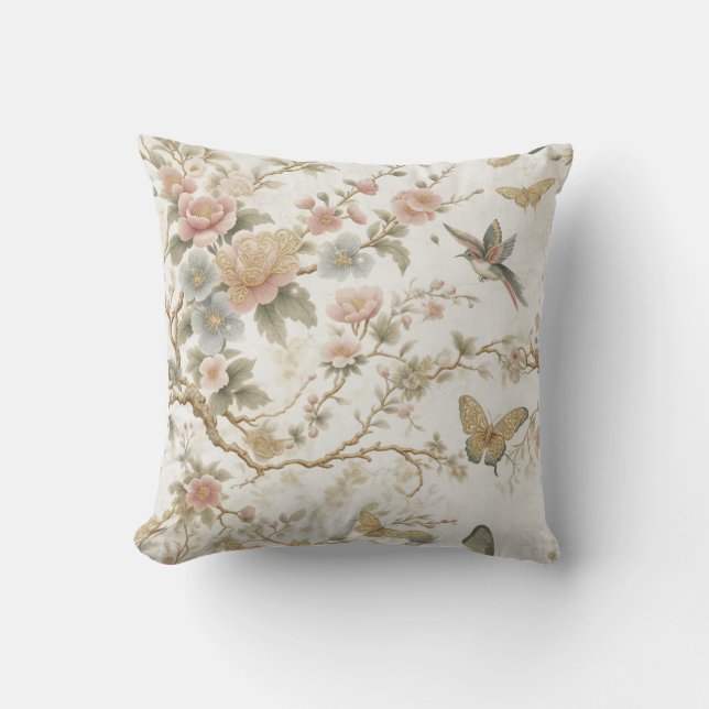 Vintage Chinese Floral Pattern with Hummingbird Kussen (Voorkant)