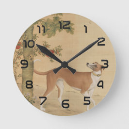 Vintage Chinese Greyhound Hond & Vogel Kunst Ronde Klok