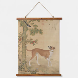 Vintage Chinese Greyhound-hond & vogelkunst Hangend Wandkleed