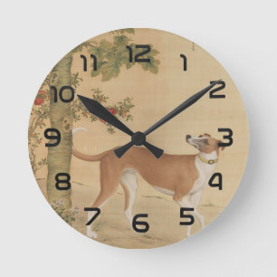 Vintage Chinese Greyhound-hond & vogelkunst Ronde Klok