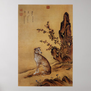 Vintage Chinese Greyhound onder bloesems kunst Poster