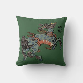 Vintage Chinese Qilin op jachtgroen Kussen