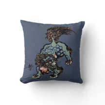 Vintage Chinese Shi Leeuw op Blauwe Jeans Blauw