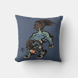 Vintage Chinese Shi Leeuw op Blauwe Jeans Blauw Kussen
