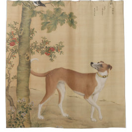 Vintage Chinese Windhond Hond & Vogel Kunst Douchegordijn