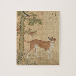 Vintage Chinese Windhond Hond & Vogel Kunst Legpuzzel