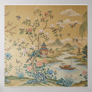 Vintage Chinoiserie Aziatische Landschapsschilderi Poster