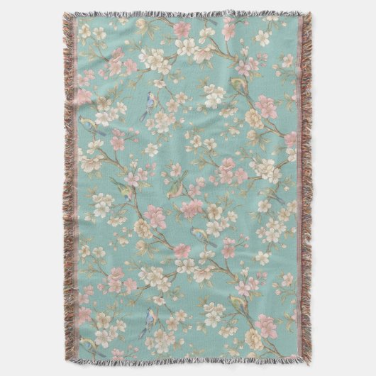 Vintage Chinoiserie Bird and Blossom Deken (Voorkant Verticaal)